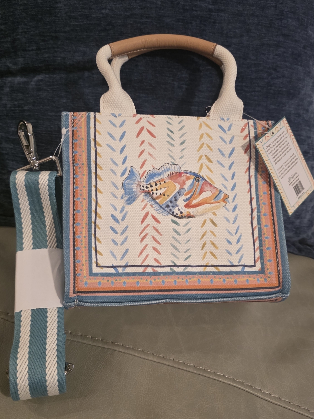 BRIGHTON MINI CANVAS TOTE FISH NAUTICAL OCEAN BEACH HANDBAG PURSE NEW STRIPED
